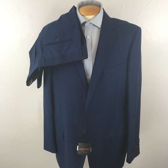 Laurentino 46L mens suit solid blue made in italy 100% wool 2 piece new ea0292